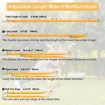 Wisedog Waterproof Standard Dog Leashes with 2 Hooks, 5 ft/ 6 ft Lengths, Adjustable for Traffic Control Safety, for Small, Medium & Large Dogs Walking (Daylily Yellow,L)