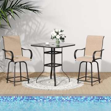 VONZOY 3 Pieces of Patio Swivel Bar Stools Set with 2 Outdoor Bar Height Chairs and 1 Bar Table - Hi...