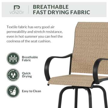 VONZOY 3 Pieces of Patio Swivel Bar Stools Set with 2 Outdoor Bar Height Chairs and 1 Bar Table - High Top Bistro Set for Deck, Pool, Garden, Backyard - All-Weather Metal Frame Textilene Fabric, Brown