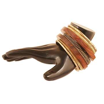 Touchstone wooden women bamboo wood jewelry african bangle bracelets gold bangles brown boho accessories chunky vacation brass statement natural rustic Indian bollywood handcrafted. Set of 7