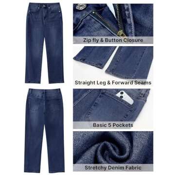 GRAPENT Women's Cowgirl Jeans with Forward Seams - Ankle Pants, High Waist, Dark Blue, X-Large (Size 16-18)