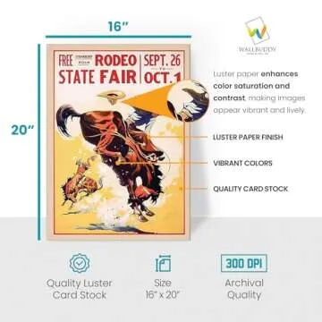 Cowboy Rodeo Publicity Vintage Decor, Cute & Unique Cafe Bar Home Decor Vintage Poster, Retro Cowboy Action Art Coffee Bar Accessories Western Signs & Posters Aesthetic Cowboy Wall Decor(16 x 20)