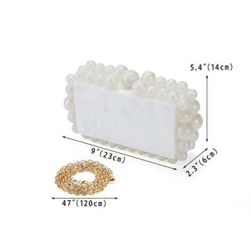 SharPlus Acrylic Beaded Pearl Clutch Purse for Women, Handmade Marble Evening Bag Handbag for Prom Party Bridal Wedding (White)
