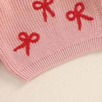 Baby Girl Chunky Knit Sweater Long Sleeve Crewneck Embroidery Sweatshirt Toddler Pullover Tops Warm Clothes (Embroidered Bowknot-Pink, 18-24 Months)
