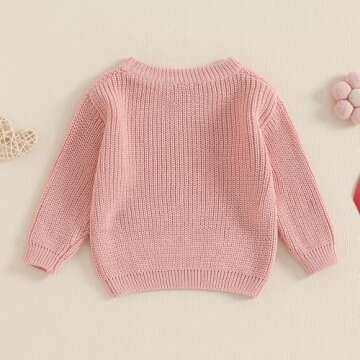 Baby Girl Chunky Knit Sweater Long Sleeve Crewneck Embroidery Sweatshirt Toddler Pullover Tops Warm Clothes (Embroidered Bowknot-Pink, 18-24 Months)