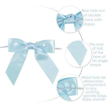 AIMUDI Twist Tie Bows - 50 Satin Bows in 5 Colors