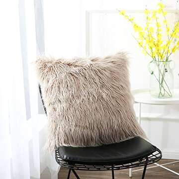 OJIA Deluxe Home Decorative Super Soft Plush Mongolian Faux Fur Throw Pillow Cover Cushion Case (18 x 18 Inch, Light Coffee)
