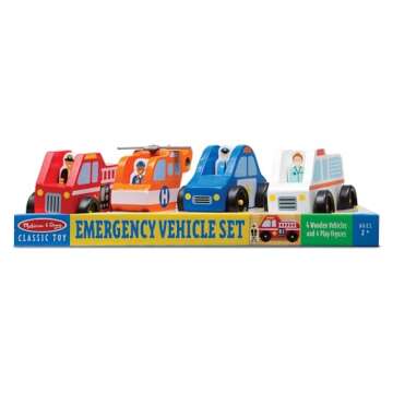 Emergency Vehicle Wooden Play Set - 4 Vehicles & Figures