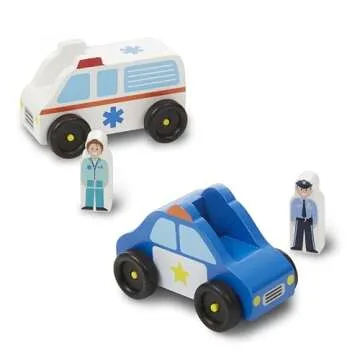 Emergency Vehicle Wooden Play Set - 4 Vehicles & Figures