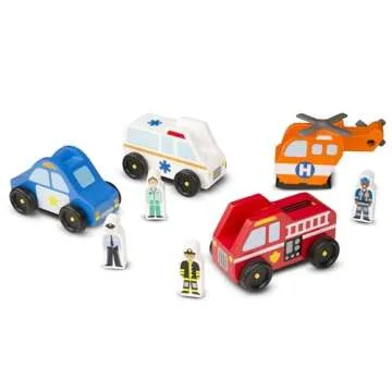 Emergency Vehicle Wooden Play Set - 4 Vehicles & Figures
