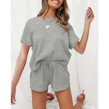 MEROKEETY Women's Short Sleeve Waffle Pajama Sets Lounge Top and Shorts 2 Piece Tracksuit Outfits, ShortGrey, M
