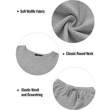 MEROKEETY Women's Short Sleeve Waffle Pajama Sets Lounge Top and Shorts 2 Piece Tracksuit Outfits, ShortGrey, M