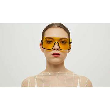 FEISEDY Retro One Piece Rimless Oversized Sunglasses for Women Vintage Inspired Sunglasses B2490