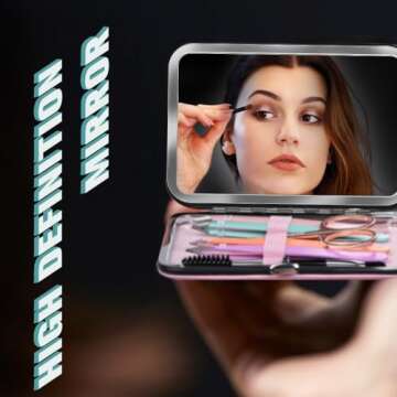 TsMADDTs Tweezers for Women Facial Hair - Precision Tweezers Set with Travel Case - Stainless Steel with Scissor, Mirror