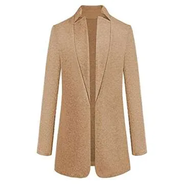 Omoone Women's Basic Stand Collar Slim Fit Jacket Pea Coat Notched Lapel Trench Coat