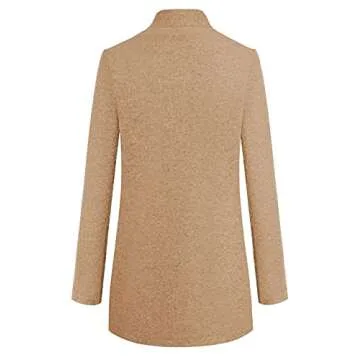 Omoone Women's Basic Stand Collar Slim Fit Jacket Pea Coat Notched Lapel Trench Coat