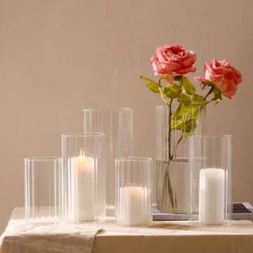 Elegant PHOSPHOR 6 PCS Ribbed Glass Candle Holders
