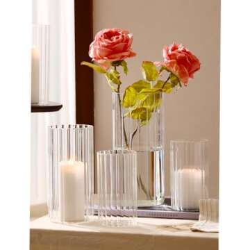 Elegant PHOSPHOR 6 PCS Ribbed Glass Candle Holders
