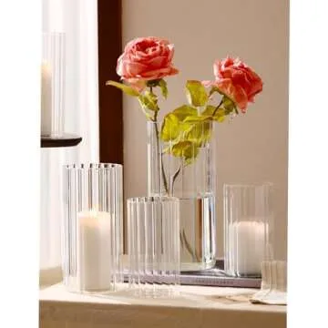 Elegant PHOSPHOR 6 PCS Ribbed Glass Candle Holders