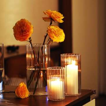 Elegant PHOSPHOR 6 PCS Ribbed Glass Candle Holders