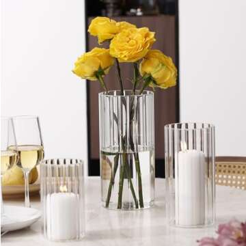 Elegant PHOSPHOR 6 PCS Ribbed Glass Candle Holders