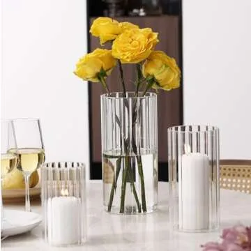 Elegant PHOSPHOR 6 PCS Ribbed Glass Candle Holders