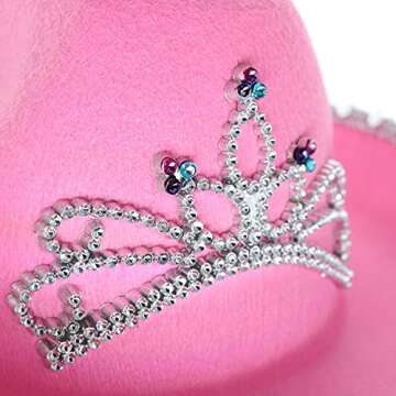GiftExpress Pink Cowboy Hat With Tiara - CHILD SIZE, Pinky Felt Cowboy Hat for Western Costume, CowGirl Pretend Plays