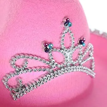 GiftExpress Pink Cowboy Hat With Tiara - CHILD SIZE, Pinky Felt Cowboy Hat for Western Costume, CowGirl Pretend Plays