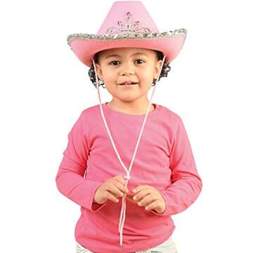 GiftExpress Pink Cowboy Hat With Tiara - CHILD SIZE, Pinky Felt Cowboy Hat for Western Costume, CowGirl Pretend Plays