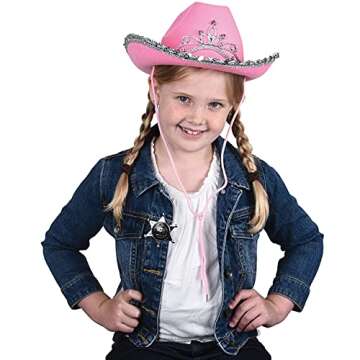 GiftExpress Pink Cowboy Hat With Tiara - CHILD SIZE, Pinky Felt Cowboy Hat for Western Costume, CowGirl Pretend Plays