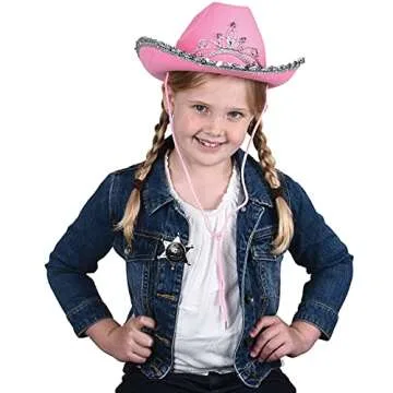 GiftExpress Pink Cowboy Hat With Tiara - CHILD SIZE, Pinky Felt Cowboy Hat for Western Costume, CowGirl Pretend Plays