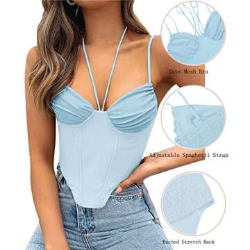 Dwnval Women's Sexy Corset Top Push Up Off Shoulder Spaghetti Strap Halter Crop Tank Tops Bodyshaper Bustiers