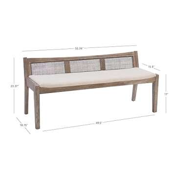 Powell Kasi Brown Low Back Cane Bench with Beige Upholstered Seat