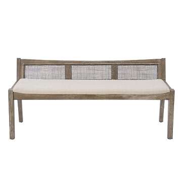Powell Kasi Brown Low Back Cane Bench with Beige Upholstered Seat