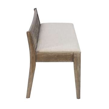 Powell Kasi Brown Low Back Cane Bench with Beige Upholstered Seat