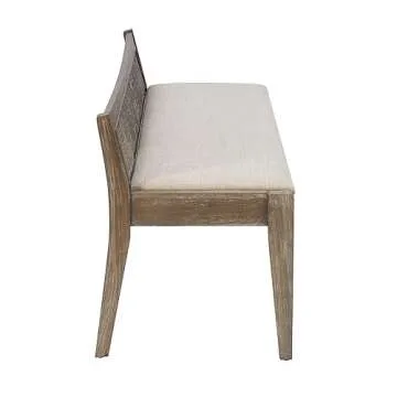 Powell Kasi Brown Low Back Cane Bench with Beige Upholstered Seat