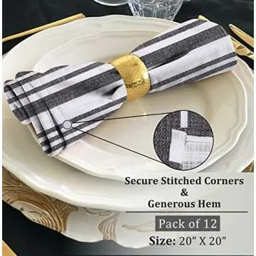 Ruvanti Cloth Napkins Set of 12 Cotton 100%, 20x20 Inches Napkins Cloth Washable, Soft, Absorbent. Cotton Napkins for Parties, Christmas, Thanksgiving, Weddings, Dinner Napkins Cloth - Grey Stripes