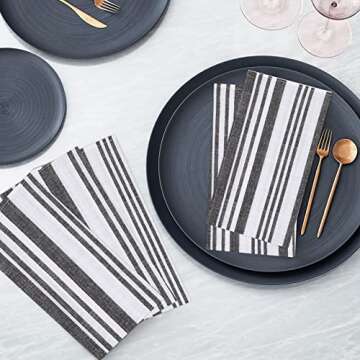 Ruvanti Cloth Napkins Set of 12 Cotton 100%, 20x20 Inches Napkins Cloth Washable, Soft, Absorbent. Cotton Napkins for Parties, Christmas, Thanksgiving, Weddings, Dinner Napkins Cloth - Grey Stripes