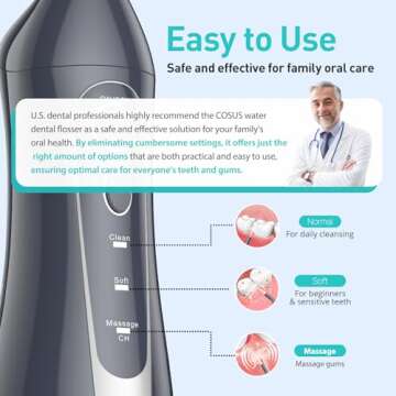 COSLUS Water Dental Flosser Teeth Pick: Portable Cordless Oral Irrigator 300ML Rechargeable Travel Irrigation Cleaner IPX7 Waterproof Electric Flossing Machine for Teeth Cleaning C20(F5020E) Grey