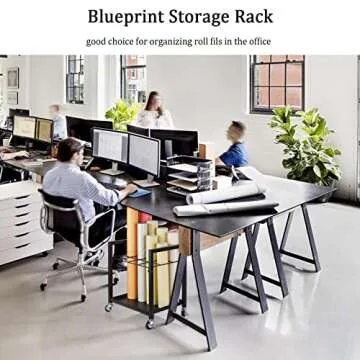 Cathyeen Blueprint Storage Rack Blueprint Holder Metal Blueprint Storage Cart with Wheels 12 Slots Roll File Holder for Home Office School to Storage Blueprint Poster Architectural (Black 12 Slots)