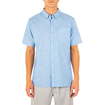 Hurley Men's One and Only Textured Short Sleeve Button Up, blue ox, XL
