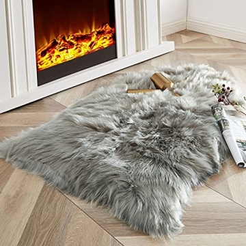 Carvapet Luxury Soft Faux Sheepskin Area Rug 2ft x 3ft Grey