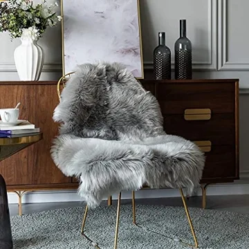 Carvapet Luxury Soft Faux Sheepskin Area Rug 2ft x 3ft Grey