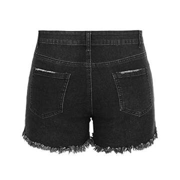 THUNDER STAR Women Mid Rise Ripped Stretchy Jeans Shorts Frayed Raw Hem Casual Denim Shorts Black L