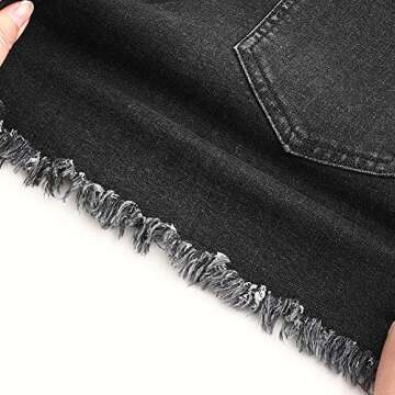 THUNDER STAR Women Mid Rise Ripped Stretchy Jeans Shorts Frayed Raw Hem Casual Denim Shorts Black L