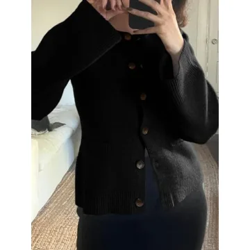 Langwyqu Womens Button Down Cardigan Sweaters Open Front Long Sleeve Slim Fit Sweater Coat Winter Solid Outwear with Pockets Black