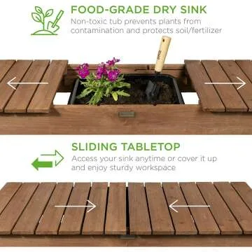 Mobile Garden Potting Bench with Sliding Tabletop