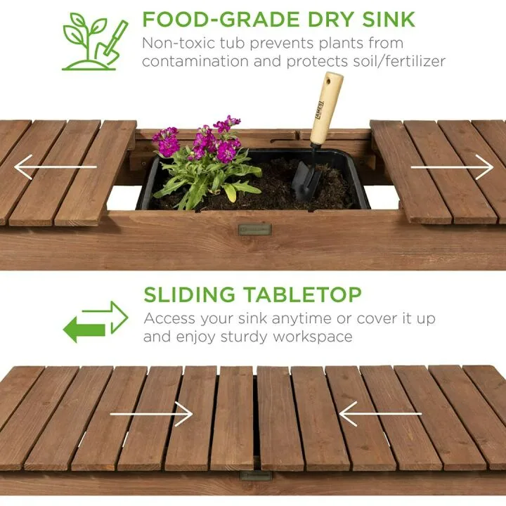 Mobile Garden Potting Bench with Sliding Tabletop