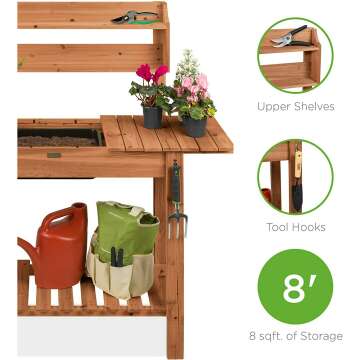 Mobile Garden Potting Bench with Sliding Tabletop