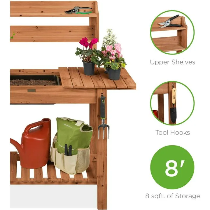 Mobile Garden Potting Bench with Sliding Tabletop